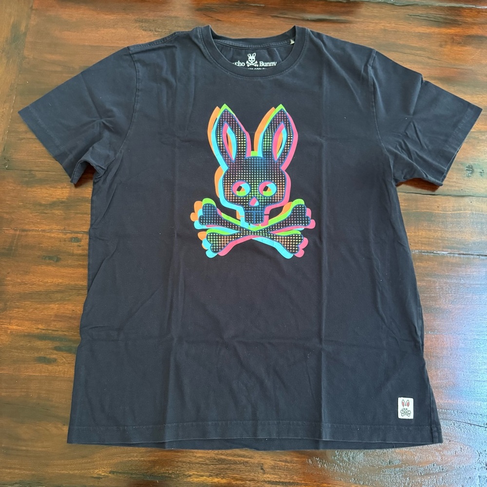 Psycho Bunny Men's Black Neon Logo Tee